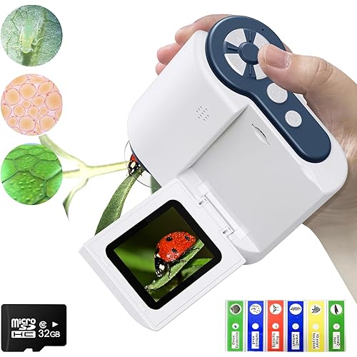 Digital Microscope,1200X USB Microscope,Coin Microscope with 6 Adjustable LED Lights, 2'' LCD Screen Microscope for Kids and Adults, 32GB SD Card,Photo and Video Mini Microscope