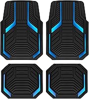 PICAUTO Heavy Duty Rubber Floor Mats with Blue Aluminum Film - All-Weather Trim-to-Fit Front & Rear Mats, Anti-Slip for SUV, Sedan, Van