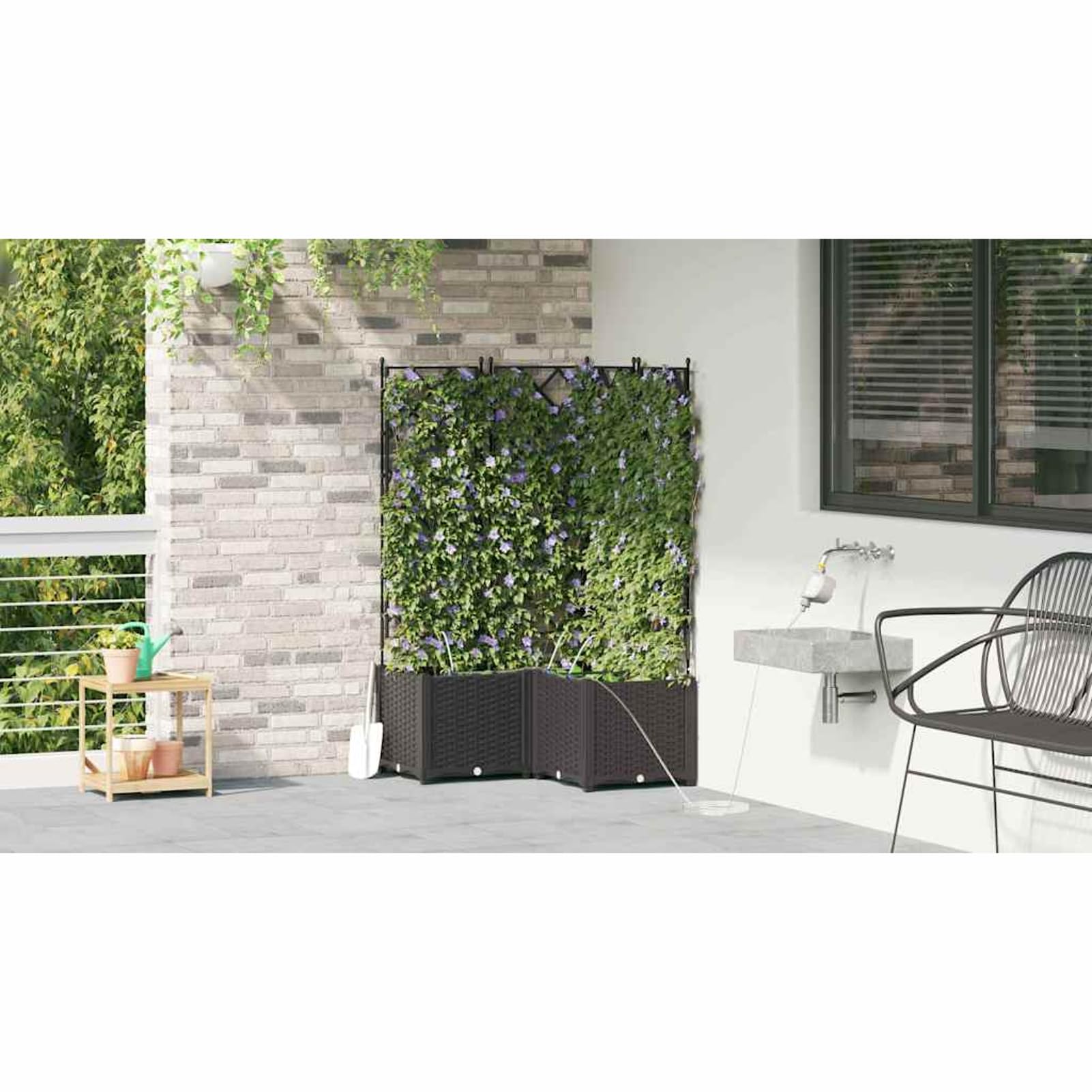 Geecher Vaso da Giardino 3 Pezzi, con Sistema di irrigazione, 80x80x142 cm, in Acciaio, fioriera per Esterno, Ideale per Principianti e Appassionati di Giardinaggio