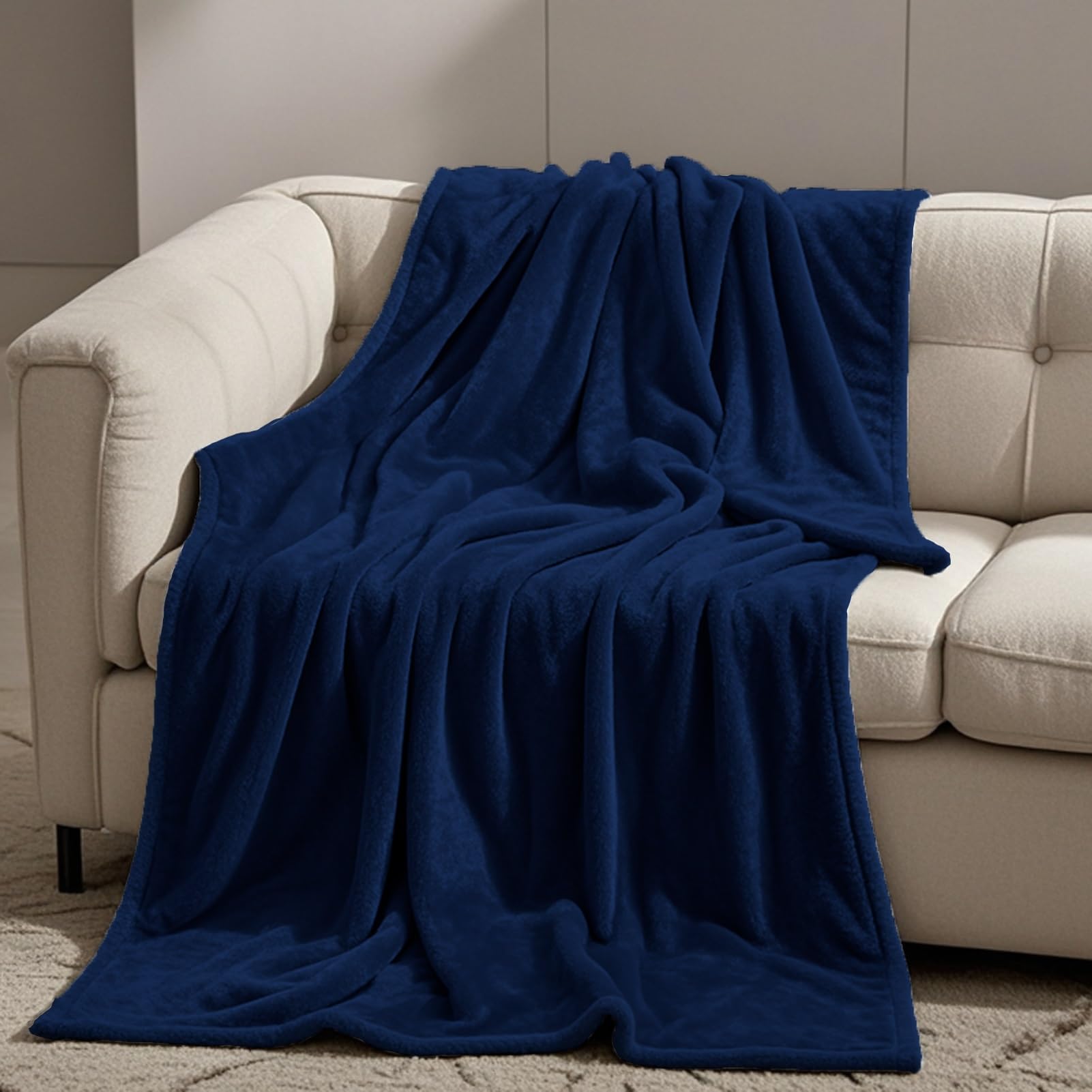GOUTUI Soft Throw Blanket 170 x 180 cm Soft/Fluffy/Fuzzy Fluffy Soft Throw Polyester for Sofa Couch Bed Throw, Navy Blue