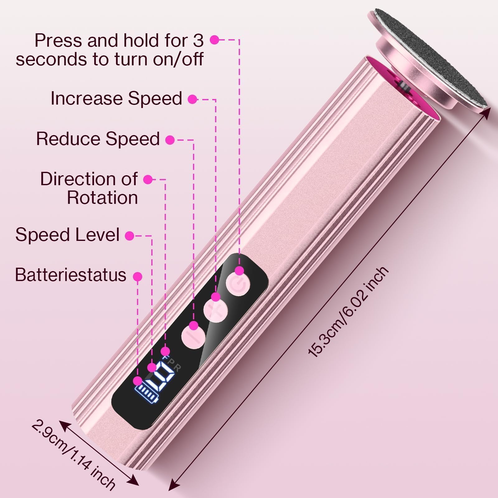 Rapeuse Pieds Electrique,14 en 1 Kit de Ponceuse Pieds et Lime Ongles,9 Vitessesavec,Ponceuse Pied Rechargeable 2000 mAh avec 40 feuilles et 20 Cercle de sable,Pour Pédicure, Callosités (Rose)