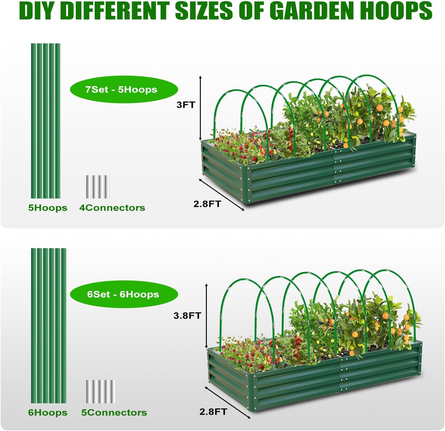 Garden Mesh Netting Kit, 10x30FT Green Ultra Fine Netting & 6 Sets 8FT Fiberglass Garden Hoops with Stake, Garden Netting with Frame for Raised Beds, Garden Hoops and Netting, Row Cover, Plant Barrier
