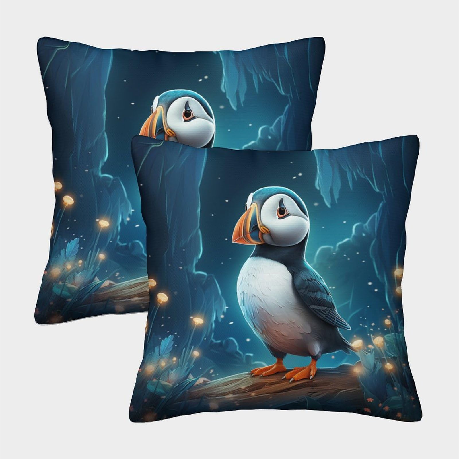 Mefese Puffin 3D Printed Throw Pillow Covers Cute Animal Throw Pillow Case Decorative Super Soft Pack Of 2 For Sofa Couch Bed 40X40cm