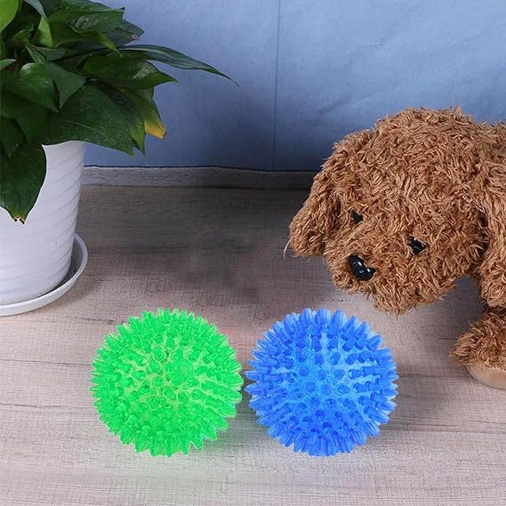 Orgrimmar 3 Pcs 3.5 Dog Squeaky Chewing Balls Pet Soft Cleaning Teeth Toys | Dogs Spiky Balls with High Bounce for Small Medium Large Pet Dog Toys