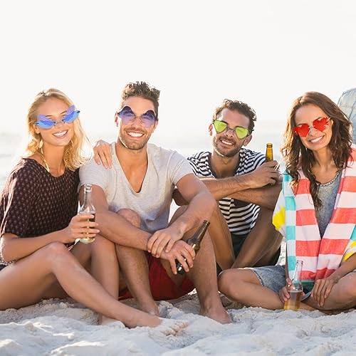 Miniatura 7 de Paquete de 9 gafas de sol irregulares divertidas, con forma de corazón, mariposa, nube, sin marco, hongos, estrellas en forma de estrella para