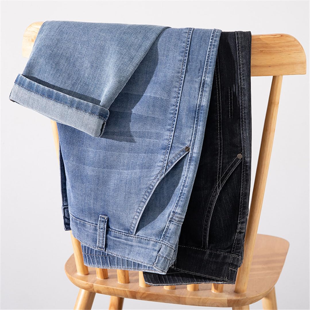 Vogrtcc Jeans da Uomo Pantaloni Casual Larghi Dritti Pantaloni in Denim con Vita Elastica