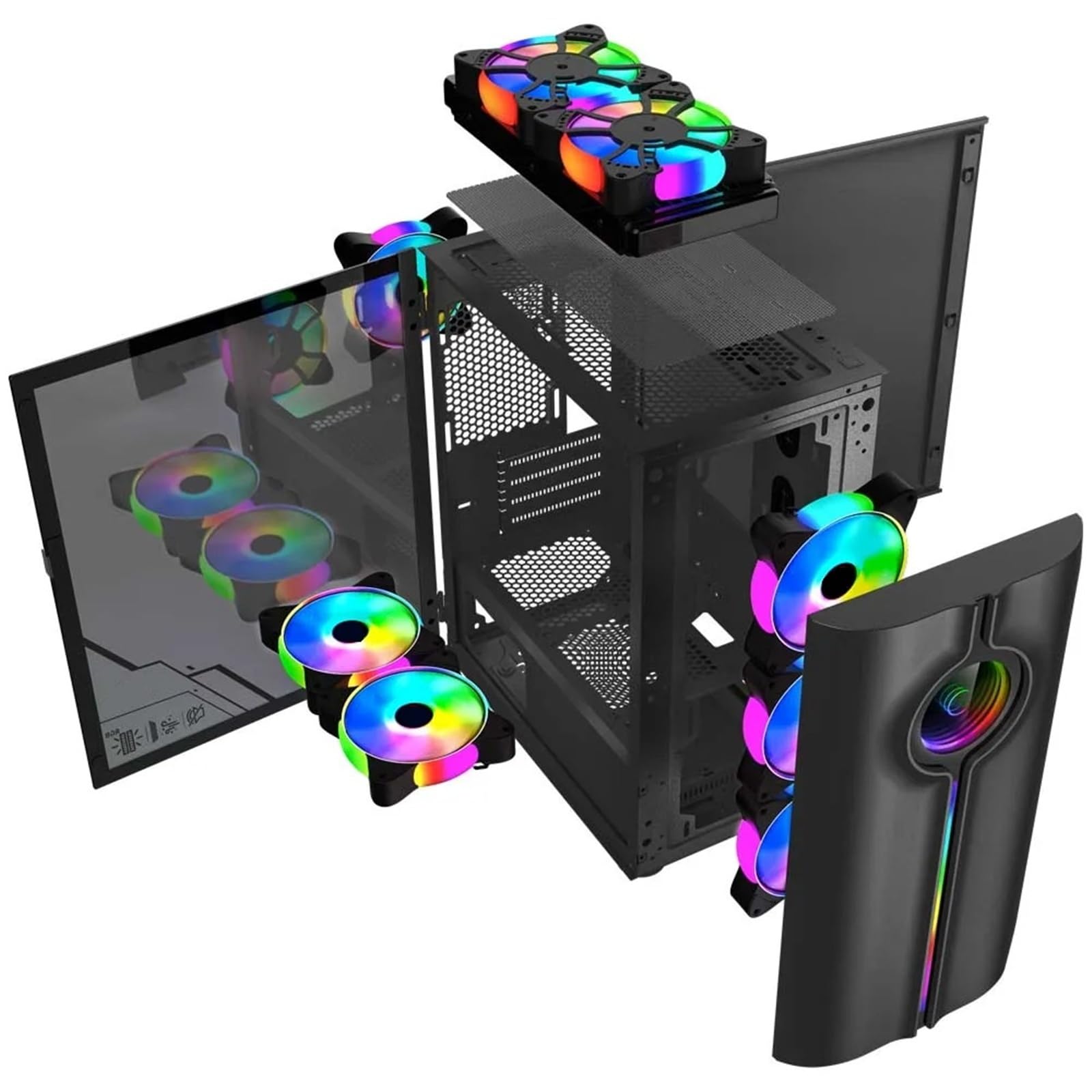 Case per computer da gioco con 4 posizioni di ventilazione, 240 AIO, supporto M-ATX/MINI-ITX versione panoramica