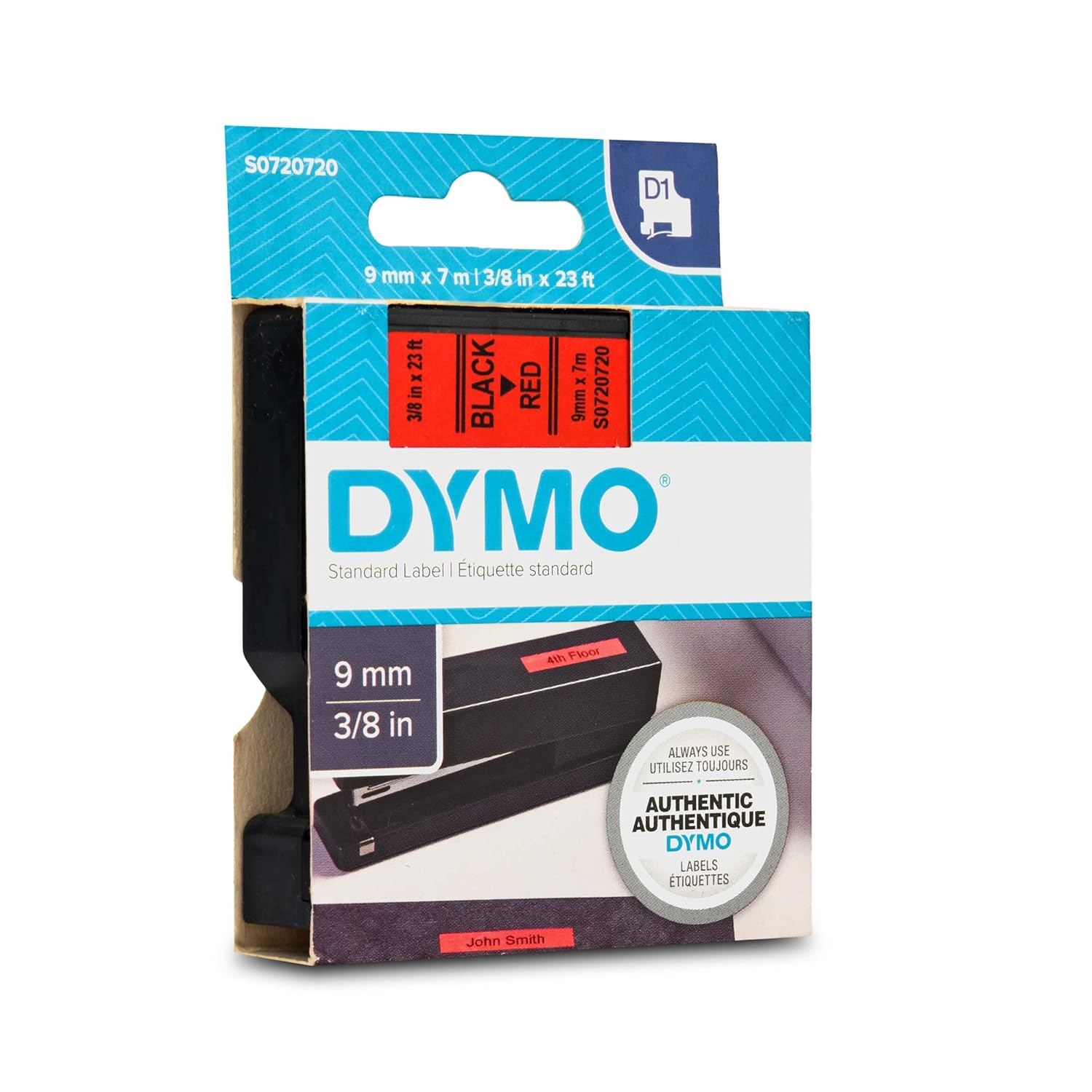DYMO Authentic D1 Labels, 9mm x 7m Roll, Black Print on Red ...
