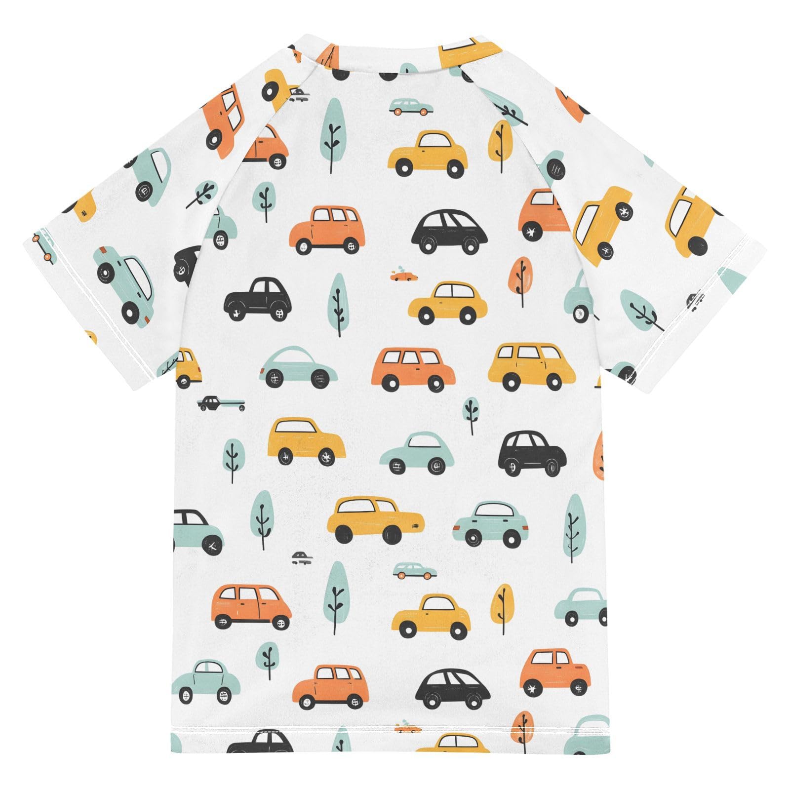 ALAZA Boys Swim Shirt Short Sleeve Rash Guard for Boys Girls UPF 50+ Cars Tree Print 9-10T
