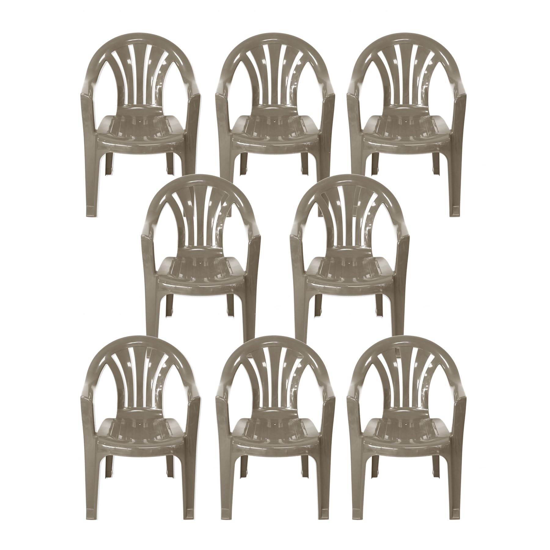 simpahome Stackable Low Back Plastic Garden Chairs - TAUPE - Set of 8 Chairs for Indoor or Outdoor Use.
