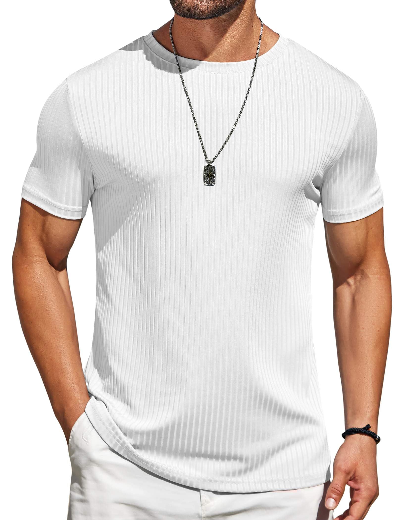 COOFANDY Mens T-Shirts Short Sleeve Plain Tshirts Casual Crew Neck Basic T Shirt Soft Cooling Fitted Stretch Tee