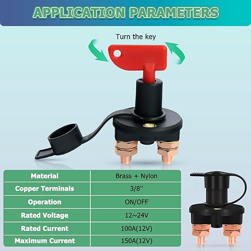 Miniatura 3 de Interruptor de apagado de batería de 12 V 38 pulgadas, interruptor de corte de batería de 12 V de latón, interruptores de desconexión de baterías de