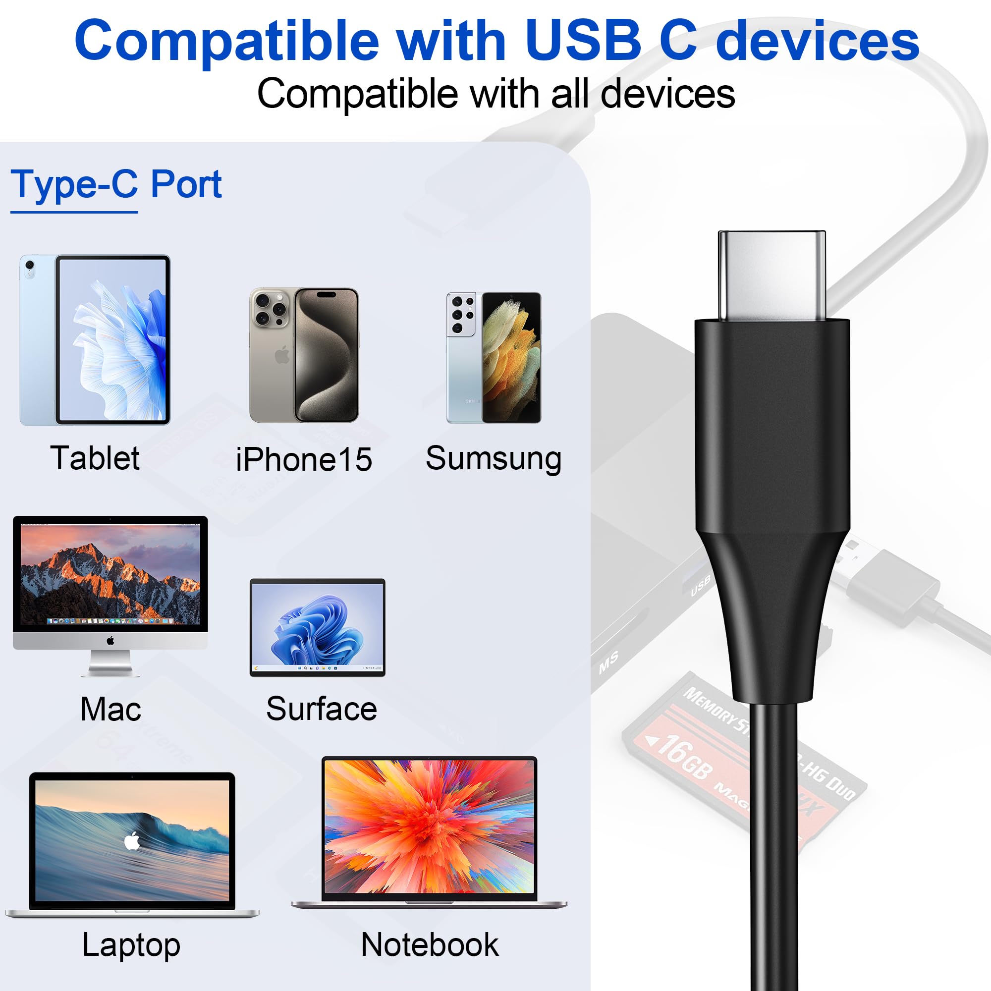 Memory Stick Pro Duo Adapter Reader - 8 in 1 SD/TF/MS/CF/XD Kartenleser für USB-C Gerät, USB C Multi Speicherkartenleser mit 3 USB 2.0 Ports, XD Bildkartenleser