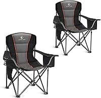 ALPHACAMP Heavy Duty Camping Chair 500 lbs Capacity - Oversized Padded Folding Chair for Big & Tall, Cooler Bag, Cup Holder, Portable for Camping & Beach (2-Pack, Black)