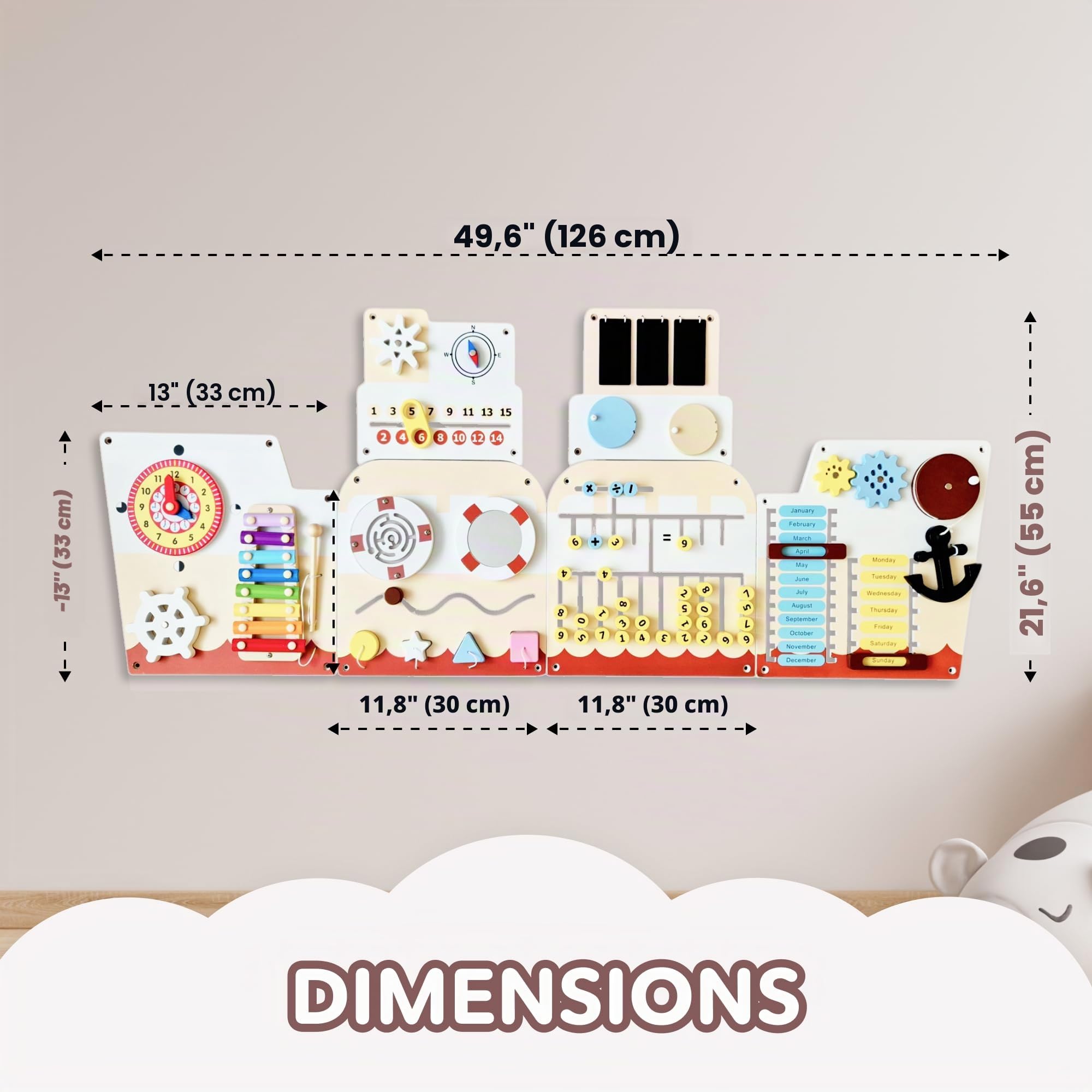 Panneau Mural sensoriel pour Enfants – Tableau d'activités Montessori 16-en-1 en Bois | Jouet de motricité pour Tout-Petits & Maternelle | Jeu éducatif pour développement précoce & créativité