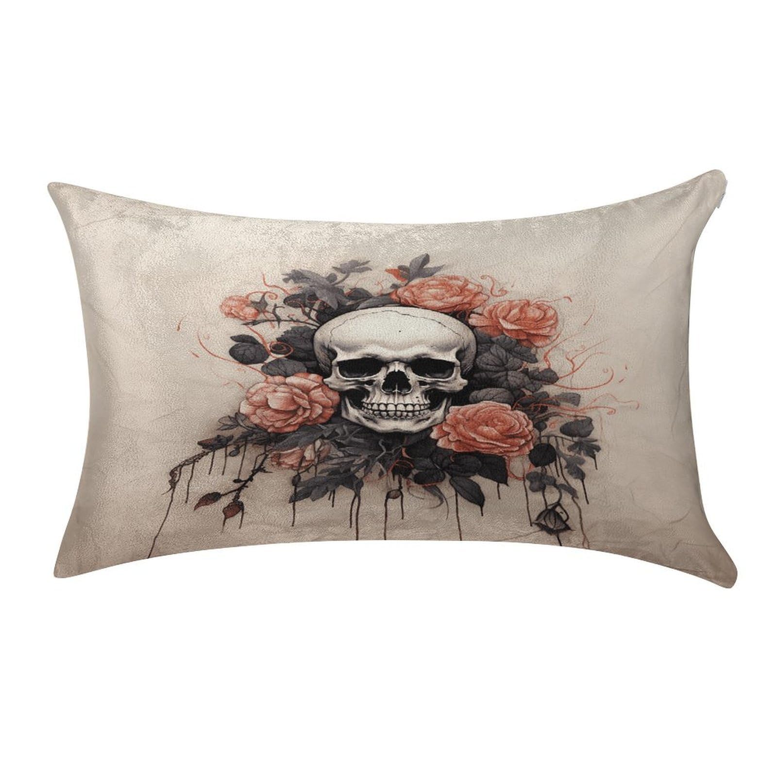 VstaDank Ancient Skull and Flowers Throw Pillow Cover 12"×20" Ultra Soft Pillowcase Cozy Lumbar Pillow Shell Gold Velvet Exquisite Decorative Cushion Sham Protector for Couch Sofa Bedroom