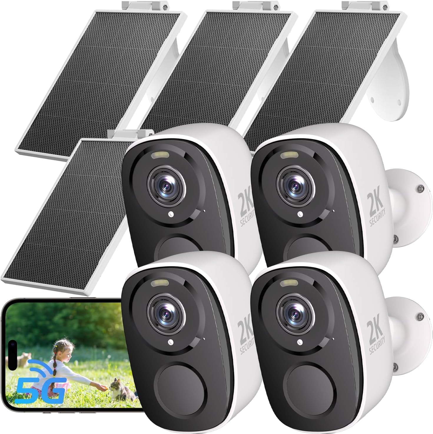 ELECCTV 2.4&5ghz WiFi Solar Security Cameras Wireless Outdoor,2K QHD Home Security System, 4 Cameras Kit with 130° Ultra-Wide View, 2-Way Talk, IP65,Color Night Vision, Spotlight & Siren (4, White)-image-46