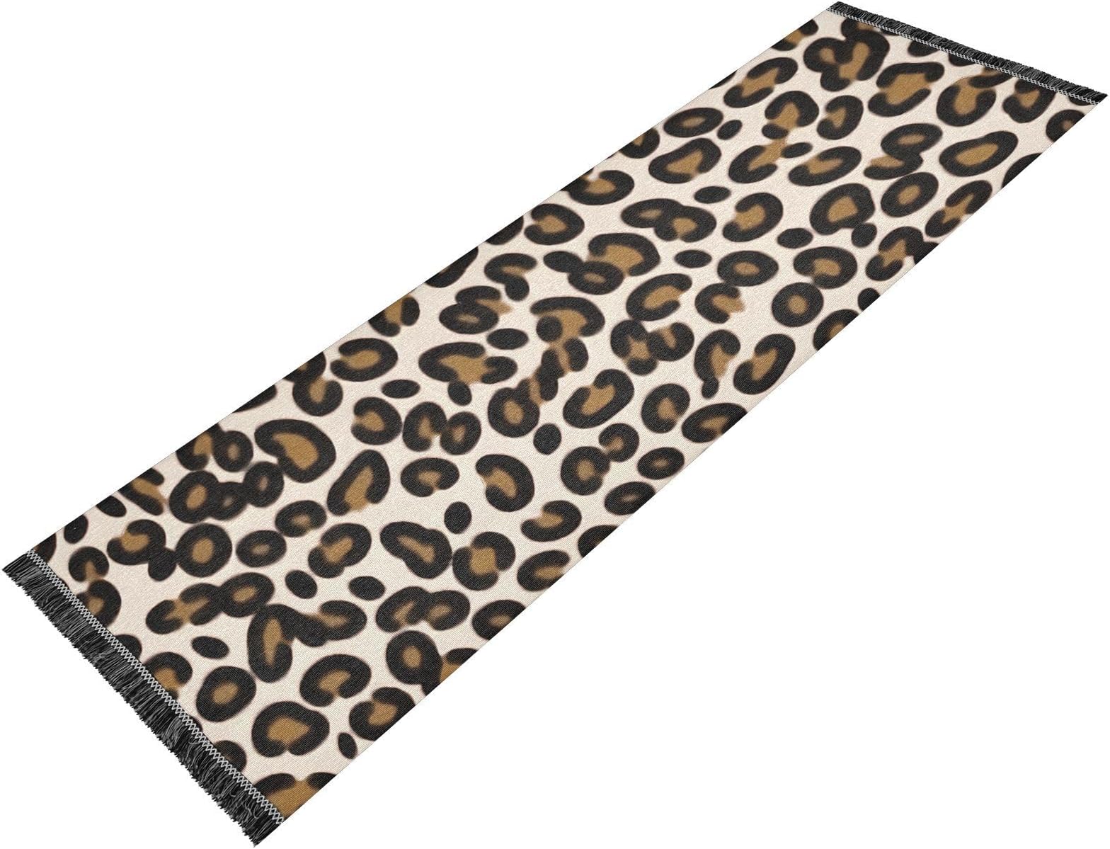 Machine Washable Non Slip Hallway Runner Carpet with Tassel Floor Rug Indoor Outdoor Home Decor Brown Leopard Print