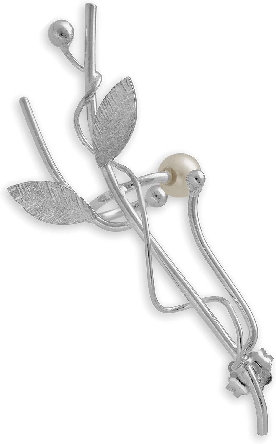 Natural Branch Ear Cuff Earring with Pearl, Rose Gold Plated 925 Sterling Silver, Elven Design, No Piercing, Hypoallergenic and Nickel-Free, Single Left - Handmade by Emmanuela
