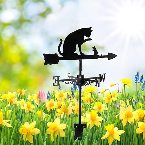 Miniatura 2 de YARNOW Paletas de acero inoxidable para jardín, veleta de gato, ratón, adorno decorativo para el clima, herramienta indicadora de dirección del