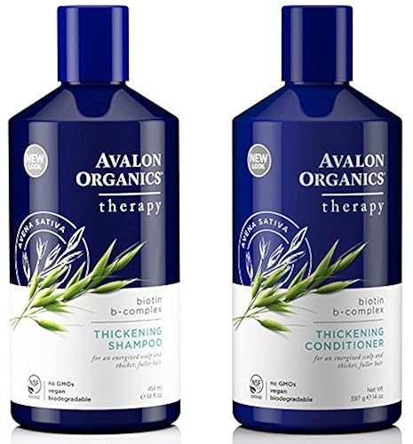 Avalon Organics All Natural Biotin B-Complex Therapy Champú y acondicionador espesante para pérdida de cabello y adelgazamiento del cabello, 14