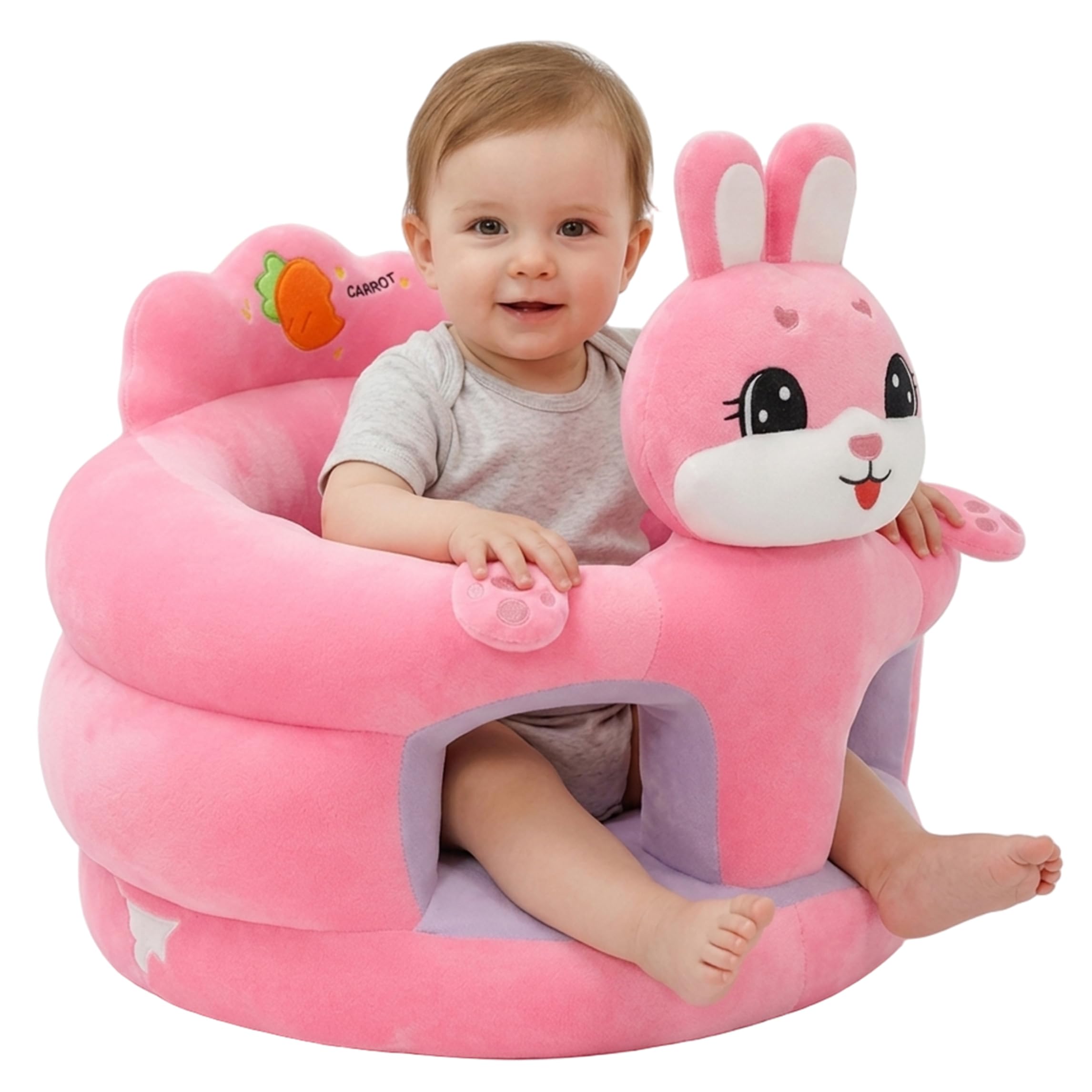 Nukinp Baby Sitting Chair, Sit Me up Floor Seat for Baby, Portable Sitting Chair with Ergonomic Support & Soft Plush Fabric, Bunny Design for Infants 3-12 Months