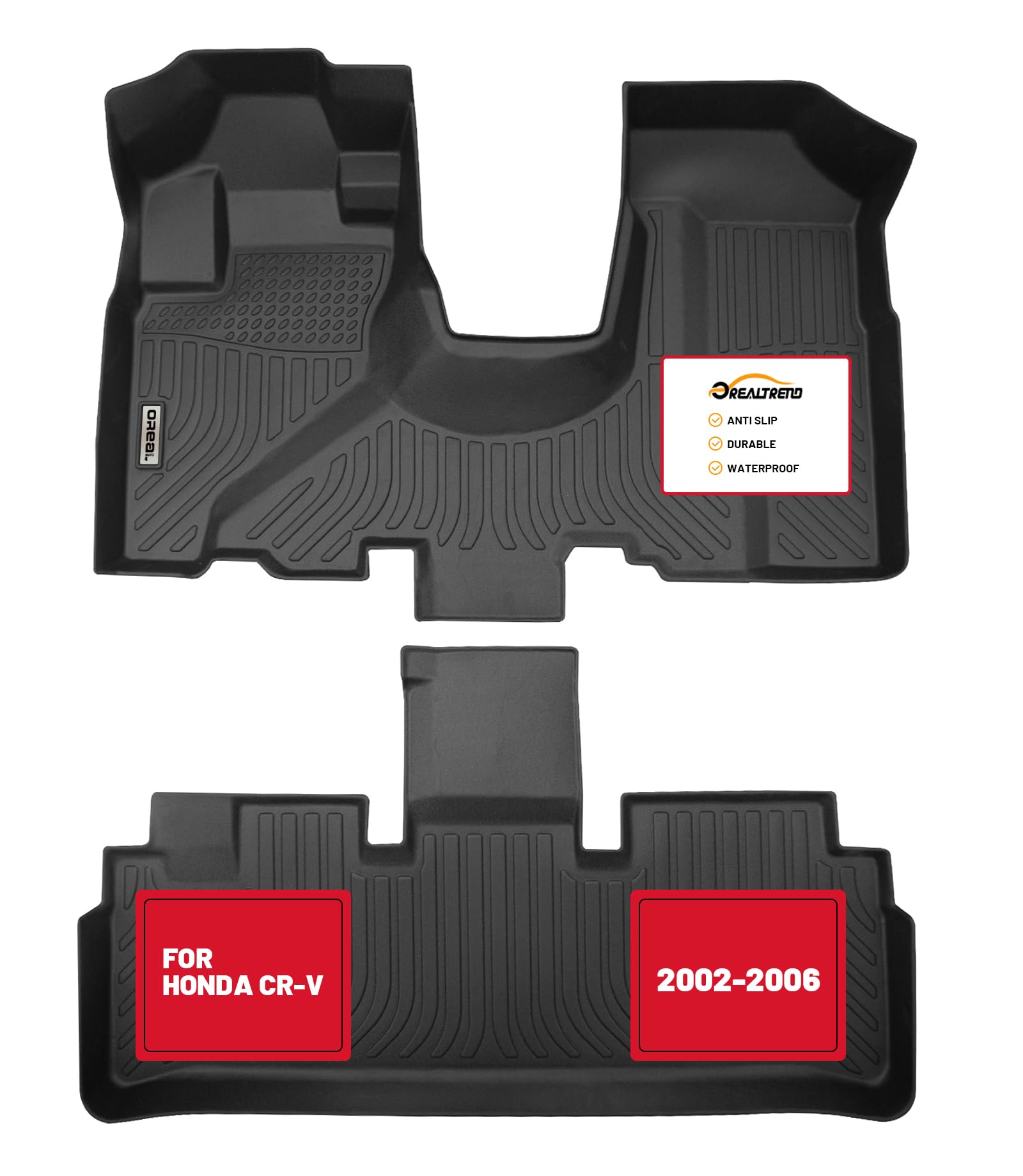 orealtrend Black Floor Mats Liners Replacement for Honda CRV CR-V 2002-2006 Heavy Duty All Weather Guard Front and