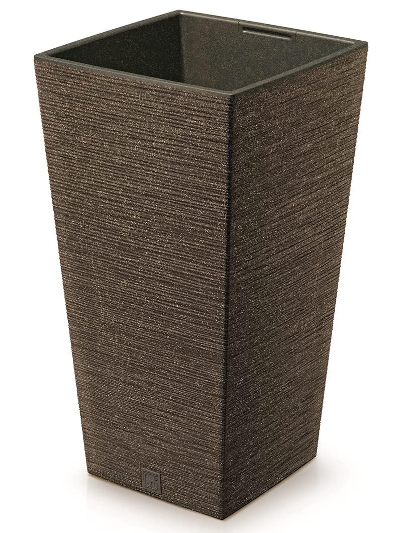 BirnePower Pot de Fleurs Haut Carré 55cm ECO Wood avec Insert, Cache-Pot Écologique (33% Bois), Design Strié Furu pour Intérieur et Extérieur, Résistant au Gel, Café