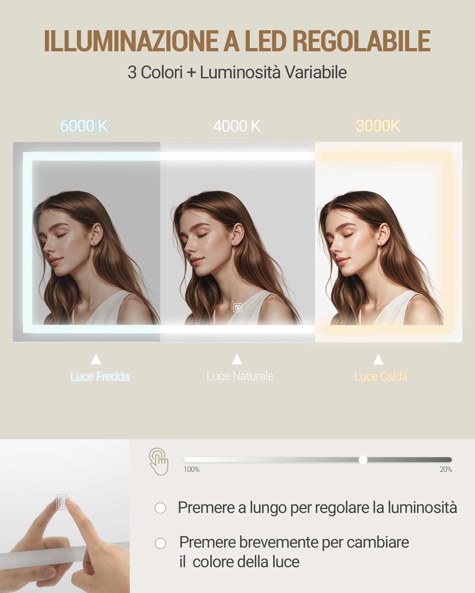 Hzuaneri 108 cm Toeletta Trucco, Postazione Trucco con Grande Specchio HD, Ciabatta Multipresa, Illuminazione a LED, 9 Cassetti, 3 Scomparti Portaoggetti, per Camera da Letto, Bianco 1180303XEU