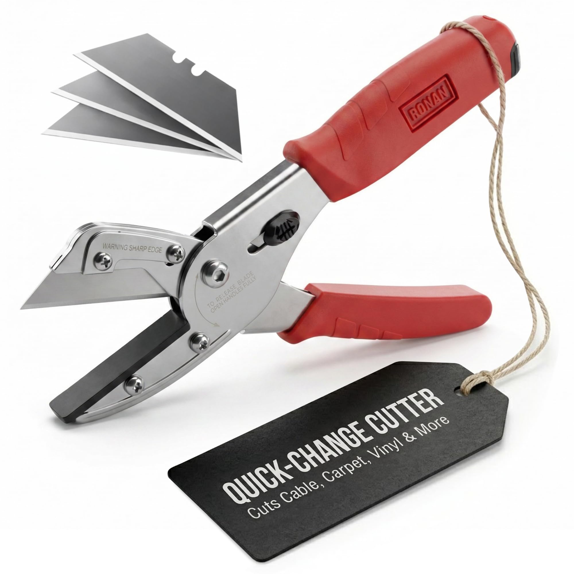 RONAN Multi-Cut Quick Change Utility Cutter, Razor Sharp Multipurpose Cutting Tool Cuts Cable, Wood, Carpet, Laminate Tile, Vinyl, Rubber, Shrubs, For Professionals and DIY