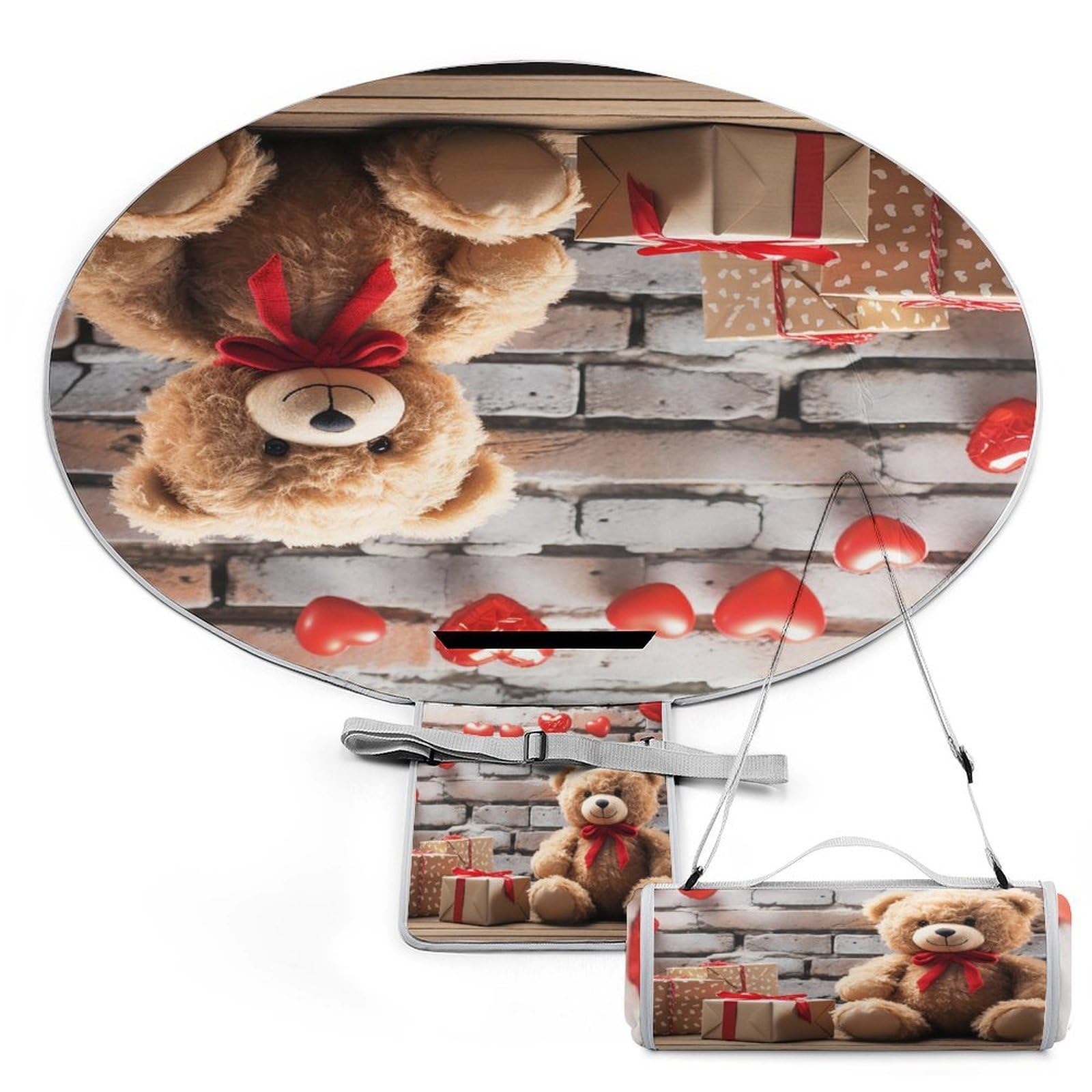 Cadeau de Saint-Valentin couverture pique-nique ronde motif ours tendre