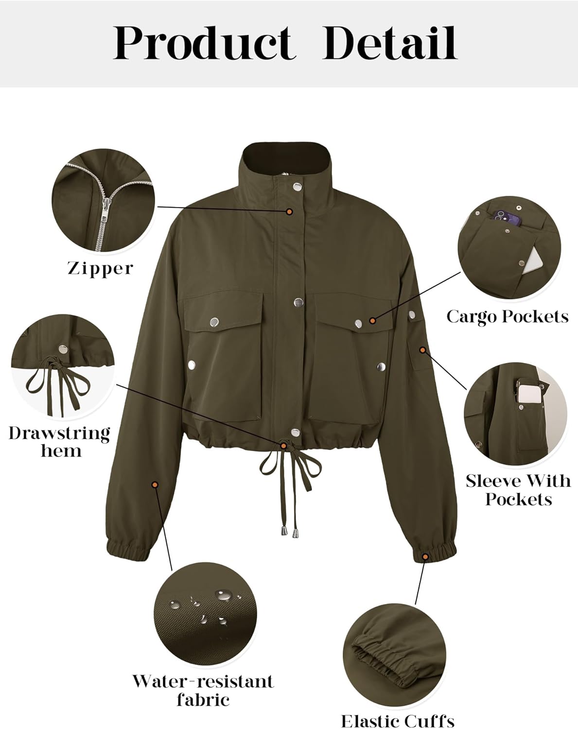 Womens Cropped Bomber Jacket 2026 Trendy Zip Up Lightweight Utility Anorak Coat With Pockets - Image 6