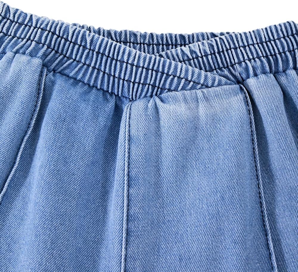 Nivne Tco Tween Girls Loose Jeans Casual Middle Line Design Elastic Waistband Wide Leg Denim Pants Kids Baggy Trousers - Image 4