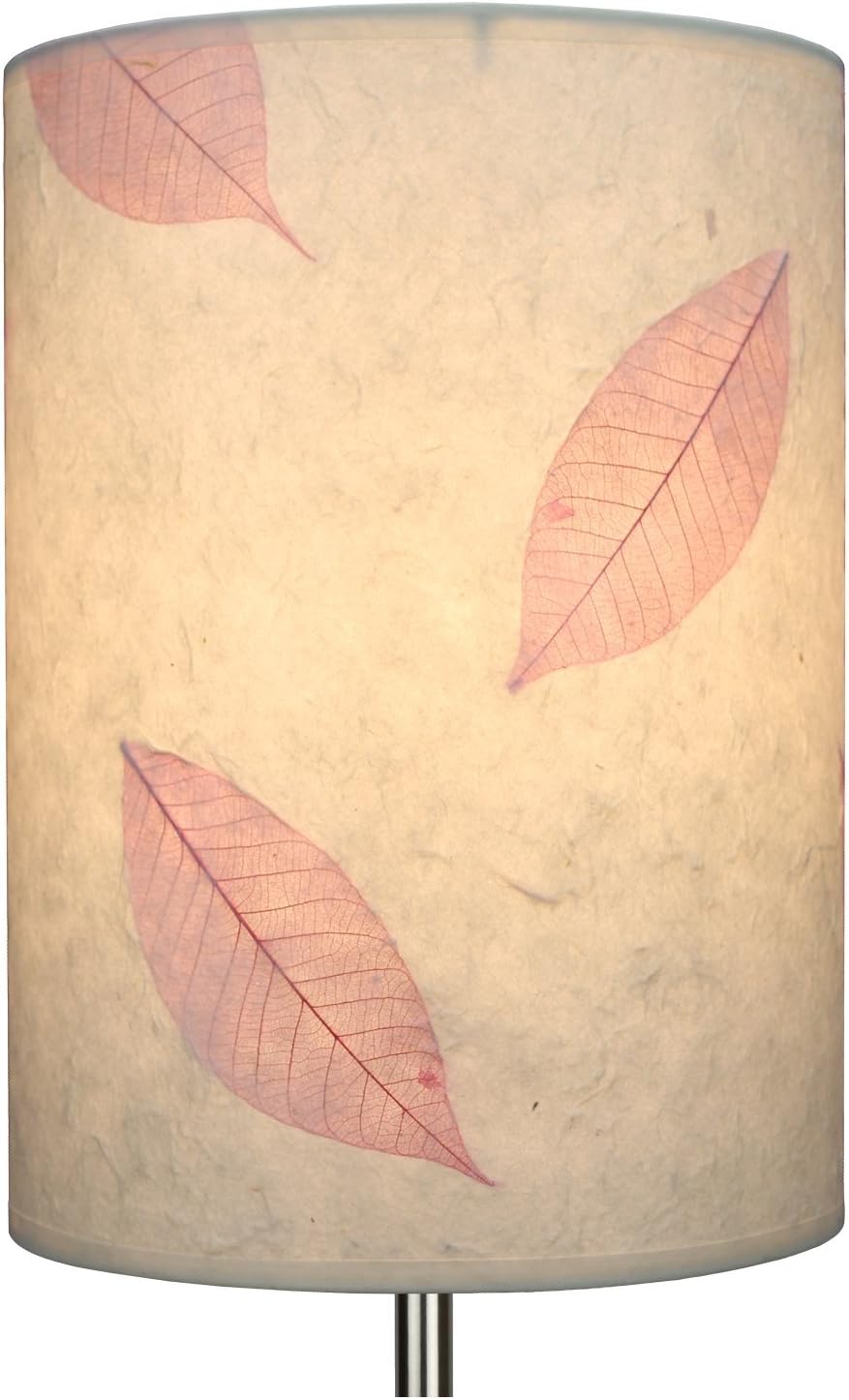 FenchelShades.com 8" Top Diameter x 8" Bottom Diameter 11" Height Cylinder Drum Lampshade USA Made (Paper Fossil Leaf Pink)