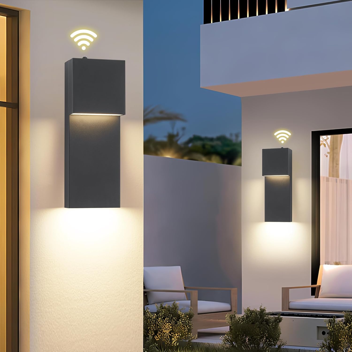 Modern LED Outdoor Wall Sconce, Dusk to Dawn Outdoor Lighting, Black Porch Lights Outside Wall Mount Lights for House Porch Garage, 15 Inch 3000K 1 Pack