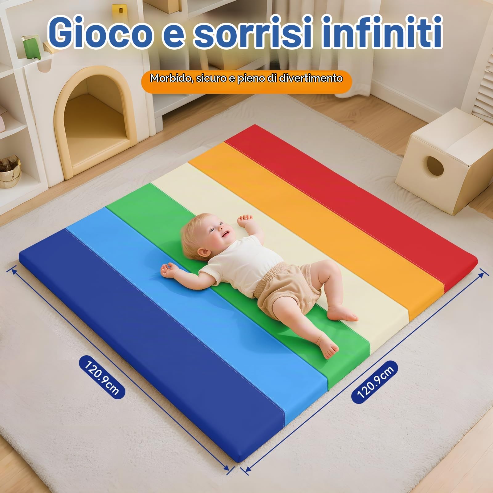 JungleDove Tappeto da Gioco in Schiuma per Bambini: 121x121 cm Tappeto da Gioco per Bambini Impermeabile in Pelle PU - da Gioco per il Pavimento (Arcobaleno)