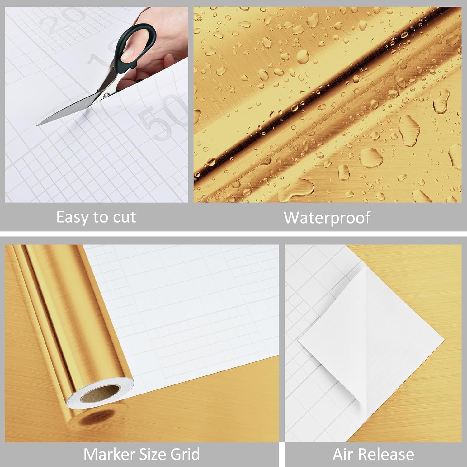 WESTICK Glossy Stainsteel Steel Gold Contact Paper for Countertops Waterproof Brushed Gold Wallpaper Peel and Stick Metallic Refrigerator Vinyl Wrap for Fridge Dishwasher Cabinets DIY 15.8" x 80"