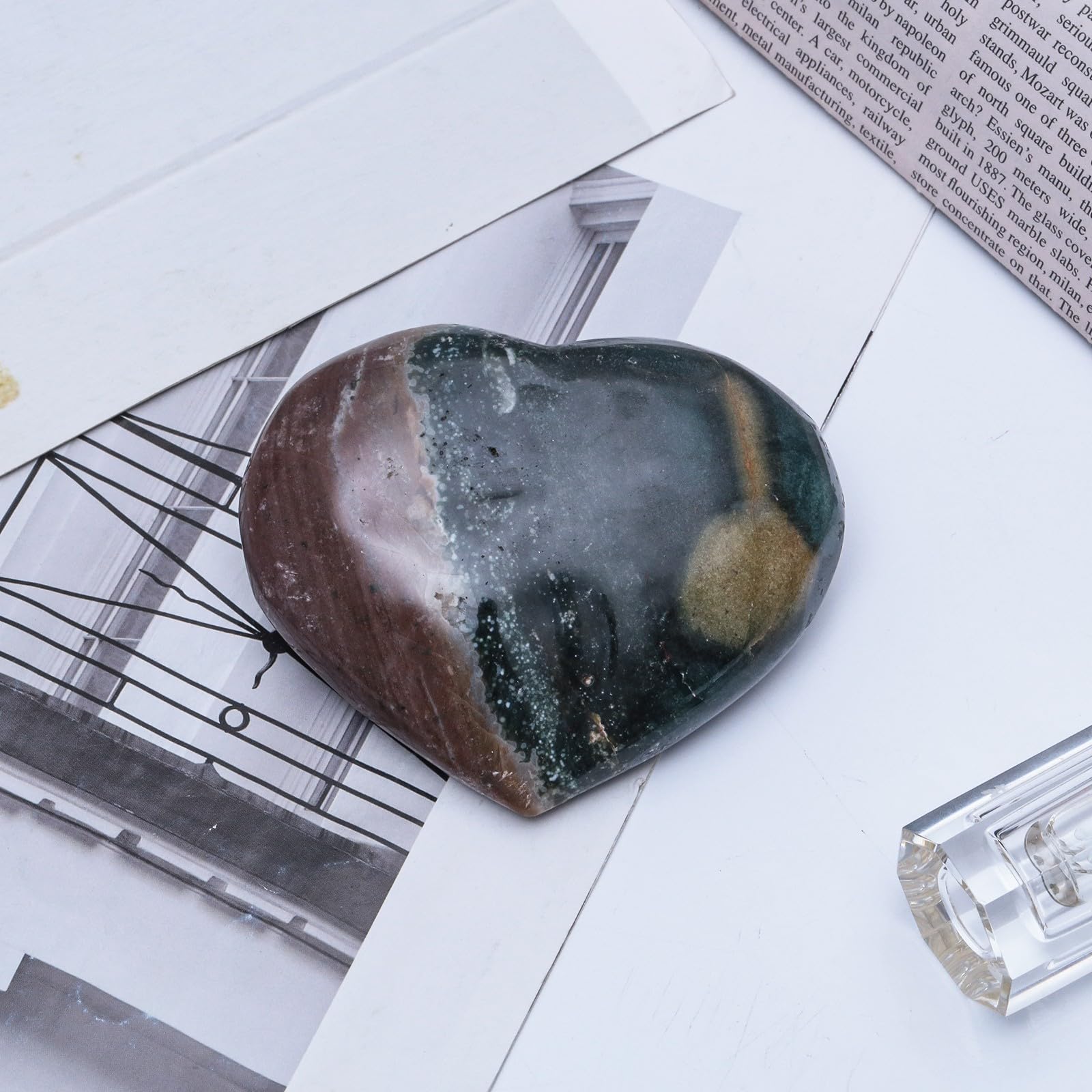 dssmboom Natural Ocean Agate Crystal Heart Worry Stone for Valentine's Day - Image 4