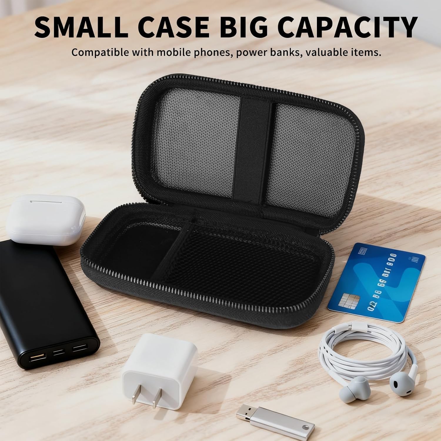 6500°F Hard Fire-Resistant Power Bank Case,Waterproof Electronic Organizer Travel Bag,Shockproof EVA Carrying Case for Cell Phones/Earbuds,Travel Gadgets for Cables,SD Memory Card,Camera Chips