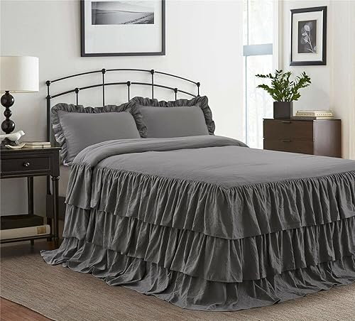 Miniatura 5 de Juego de colcha de falda con volantes de 30 pulgadas de caída, tamaño King, color blanco