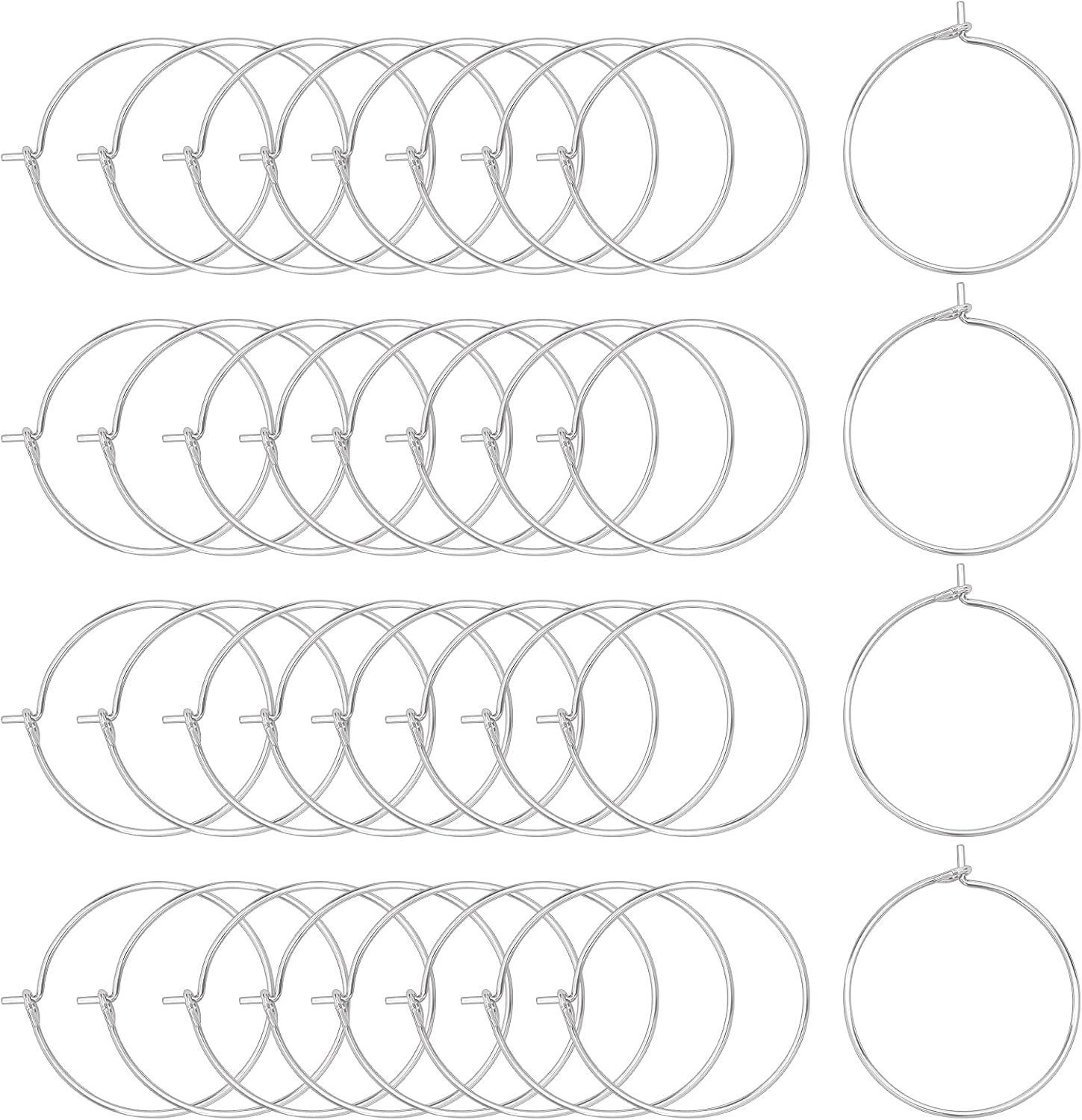 UNICRAFTALE 100pcs 25mm 316L Wine Glass Charm Findings Stainless Steel Hoop Earrings 0.8mm Pin Earring Hooks for Women Basketball Wives Earrings Jewelry Making
