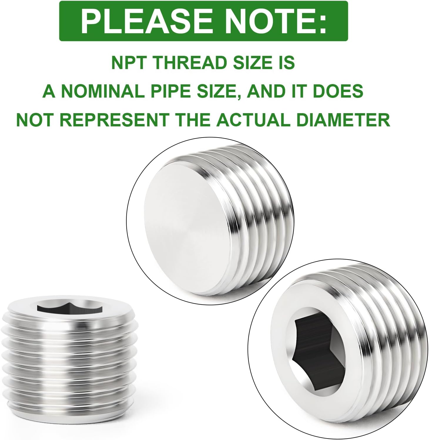 TAISHER 20PCS 304 Stainless Steel Internal Hex Thread Socket Pipe Plug Fitting 1/8" NPT Male