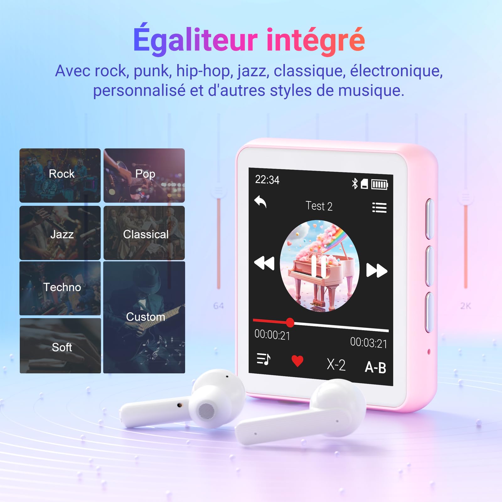 Lecteur MP3 Bluetooth, 128 Go Lecteur de Musique, Haut-Parleur Intégré et Radio FM, Mini écran Tactile de 1,8'' MP3 - Parfait pour Enfants et Les Sports (Rose)