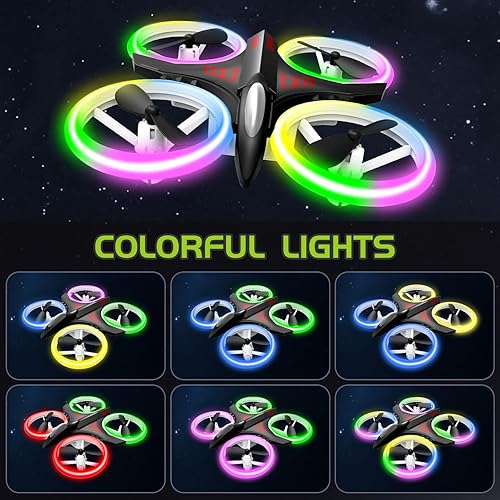 Miniatura 2 de Dwi Dowellin Mini dron de 4.9 pulgadas para niños, luces LED a prueba de golpes, con una tecla, despegue, aterrizaje, control remoto, pequeños