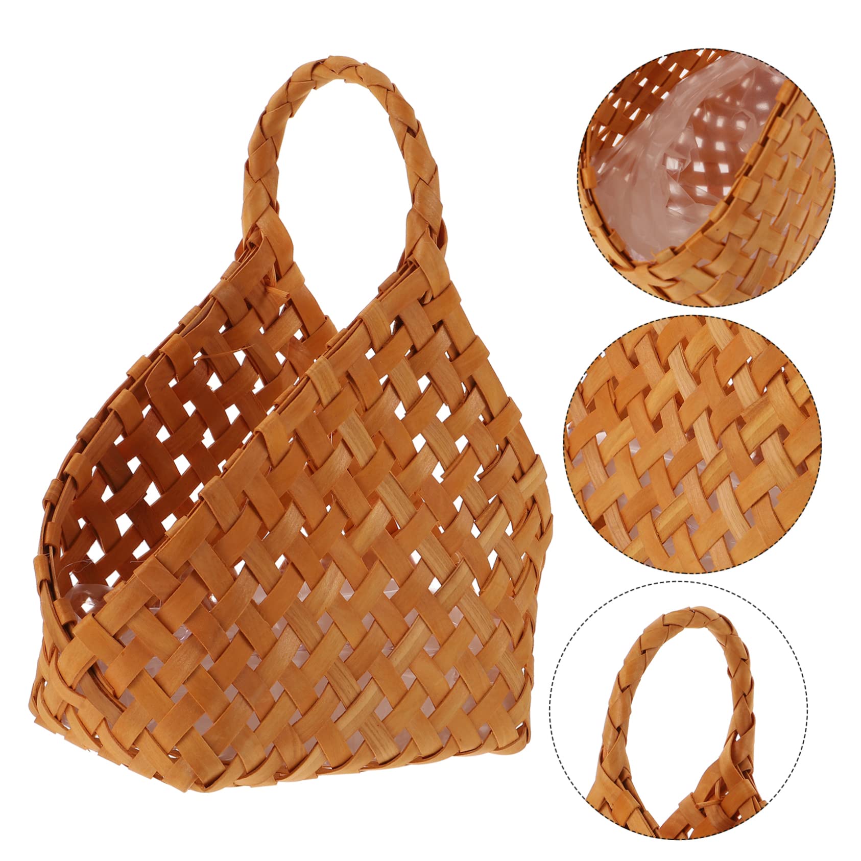 2piezas Cesta De Flores Portátil Woven Asa De Madera Almacenamiento Artesanal y Decorativo Para Hogar