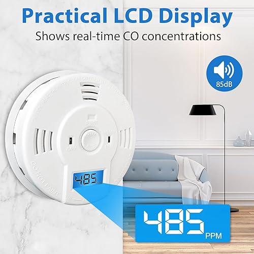 Miniatura 4 de Shackcom Detector combinado de humo y monóxido de carbono, alarma de humo de batería de 5 años con pantalla LCD para el hogar, 1 paquete, color