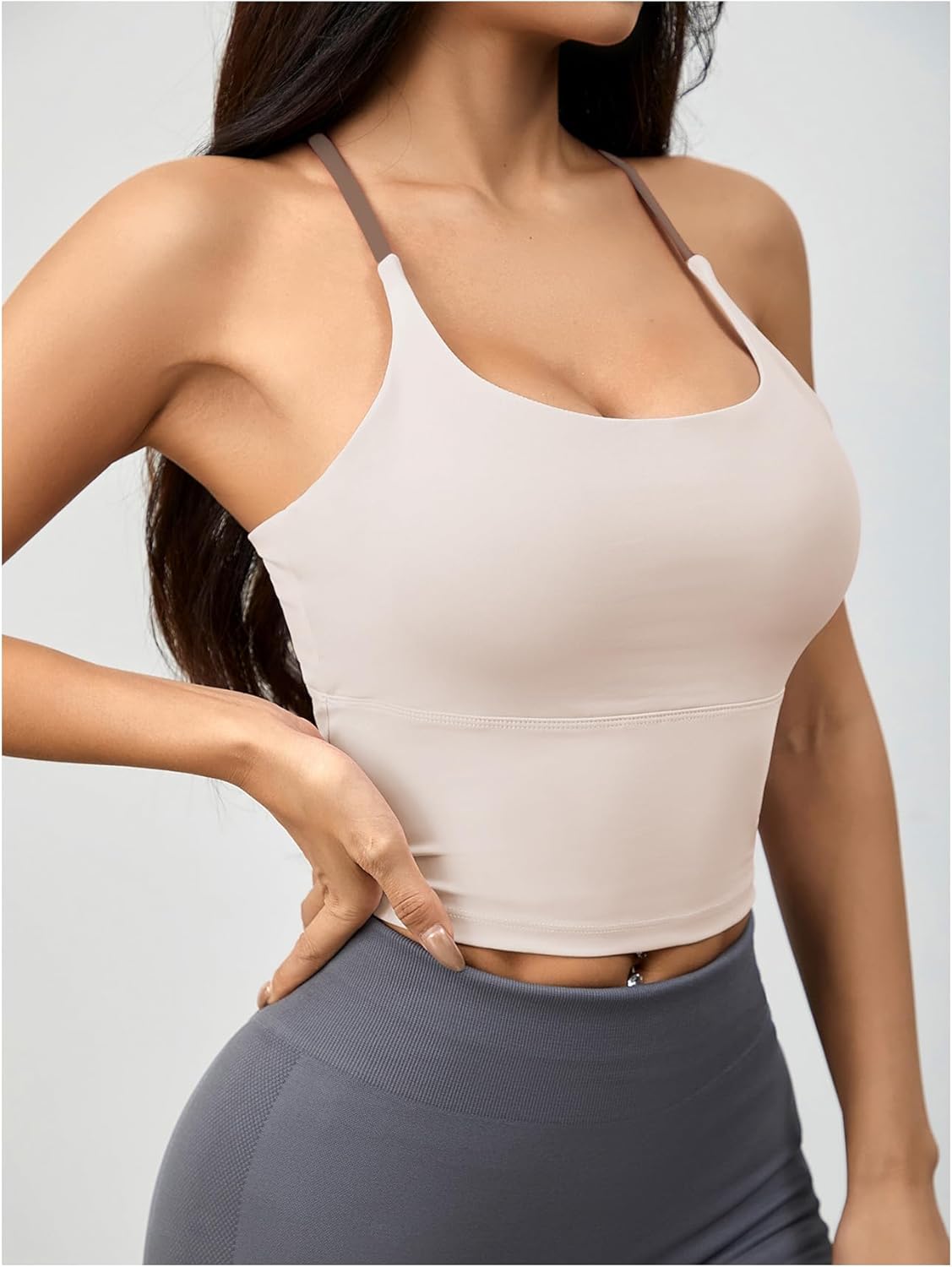 SHENHE Women's Tank Tops Built in Bras Sports Bras Racerback Colorblock Spaghetti Strap Cami Shirts Workout Tank Tops - Image 2