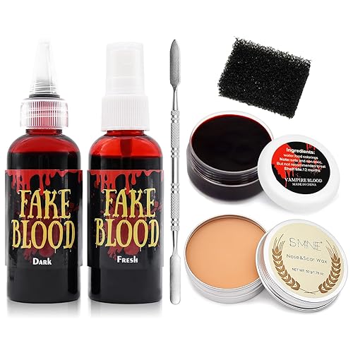 Kit de maquillaje SFX de cera para cicatrices de 6 piezas con spray de sangre falsa coagulada de gel de sangre coagulada, herramienta de espátula,