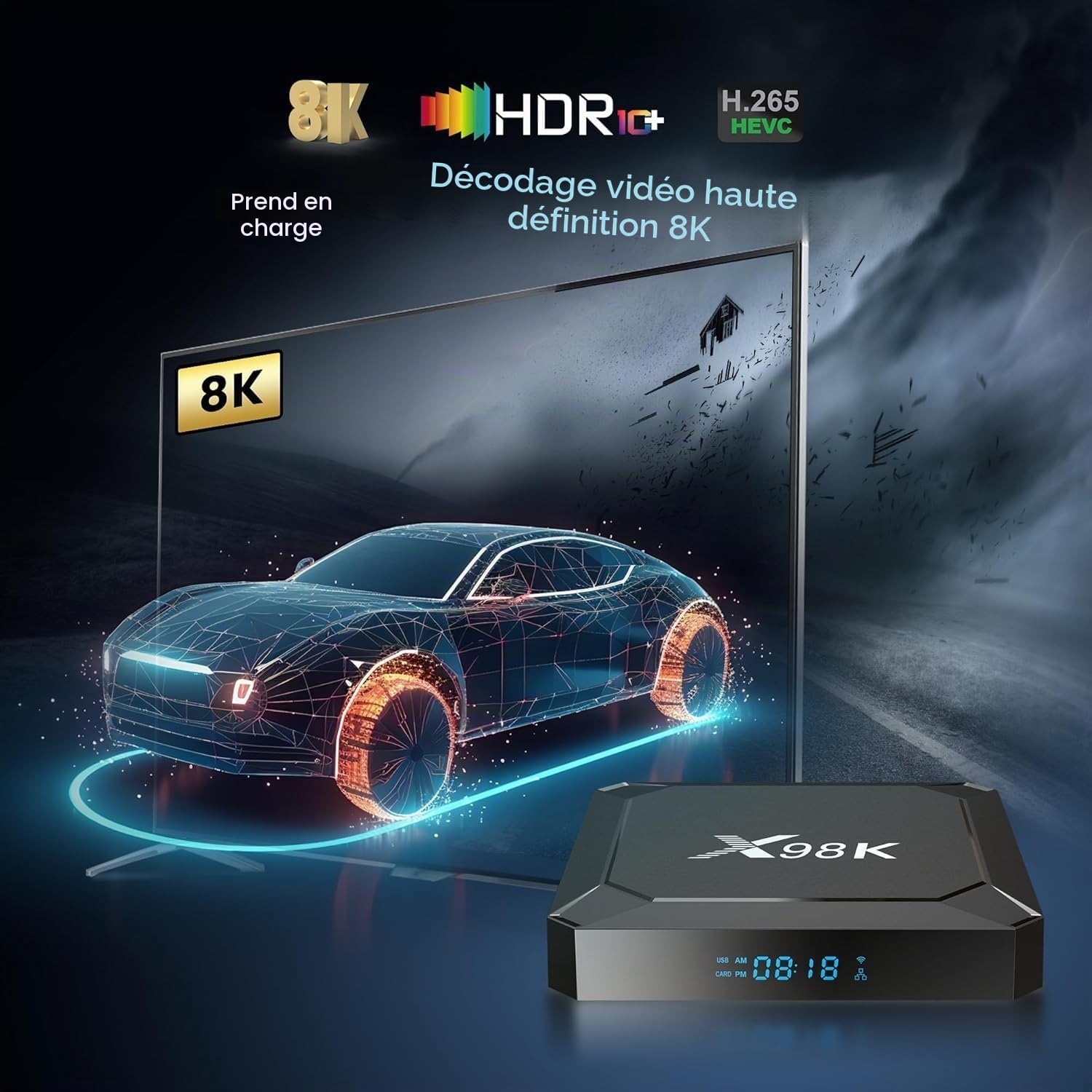 Boîtier TV Android 13.0, Android Box 4GB RAM 32GB ROM RK3528 Quad-Core Arm Cortex-A53,Android TV Box Support WiFi6 BT5.0 10/100M LAN Enternet 2.4G/5G HD 8k TV Box Android
