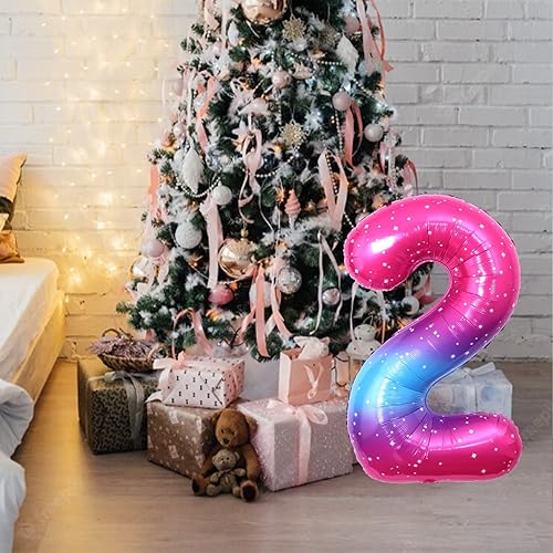 Miniatura 6 de Globos de arcoíris de 40 pulgadas con el número 0, globo grande de papel de aluminio estrellado colorido digital 0 para niños, decoración de fiesta